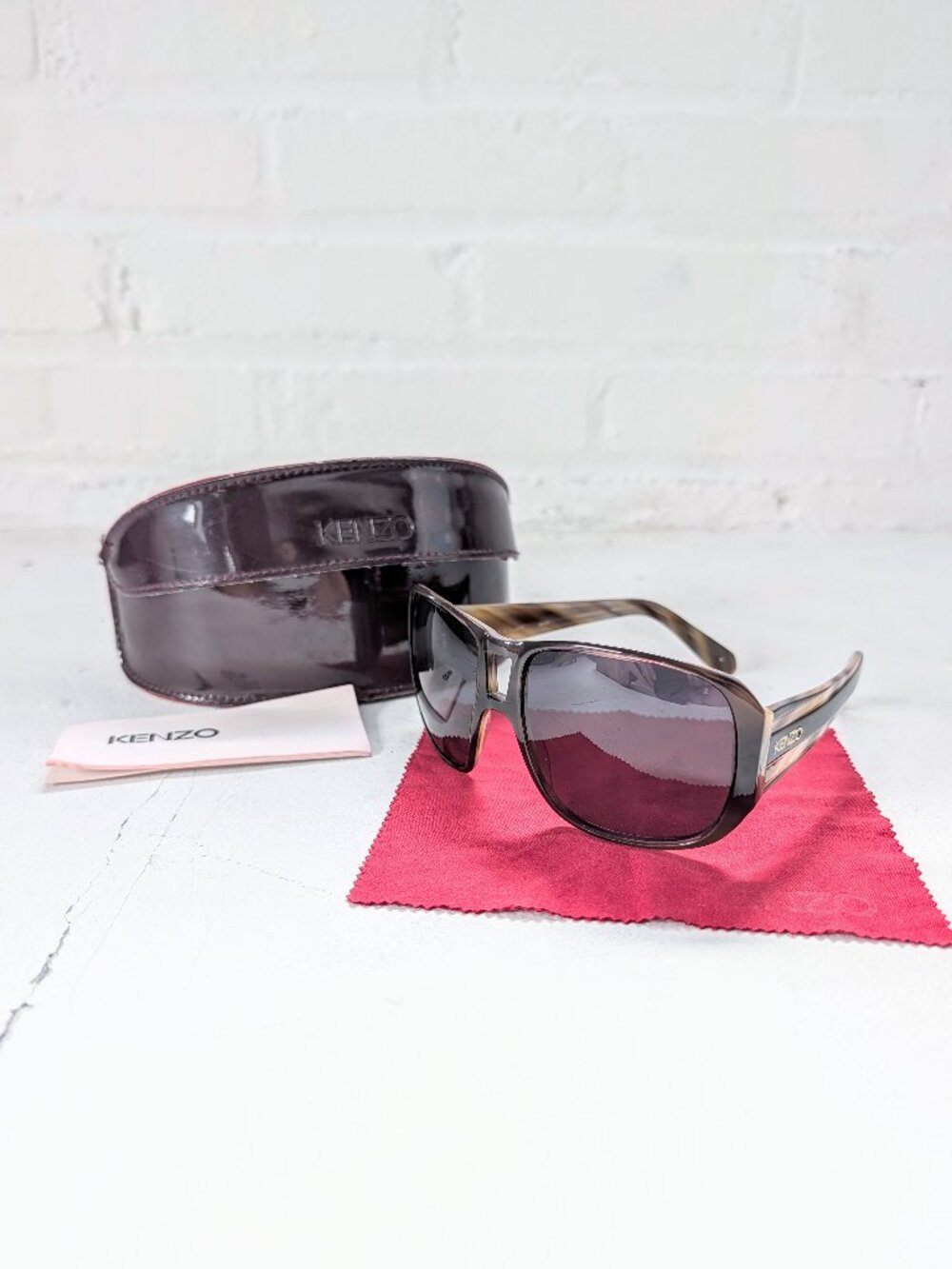 Kenzo Tortoiseshell Oversized Sunglasses with Hard Case and Cloth